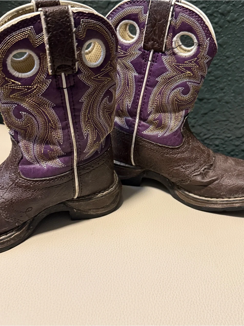 Durango Kids Brown and Purple Western Pull-On Boots size 10